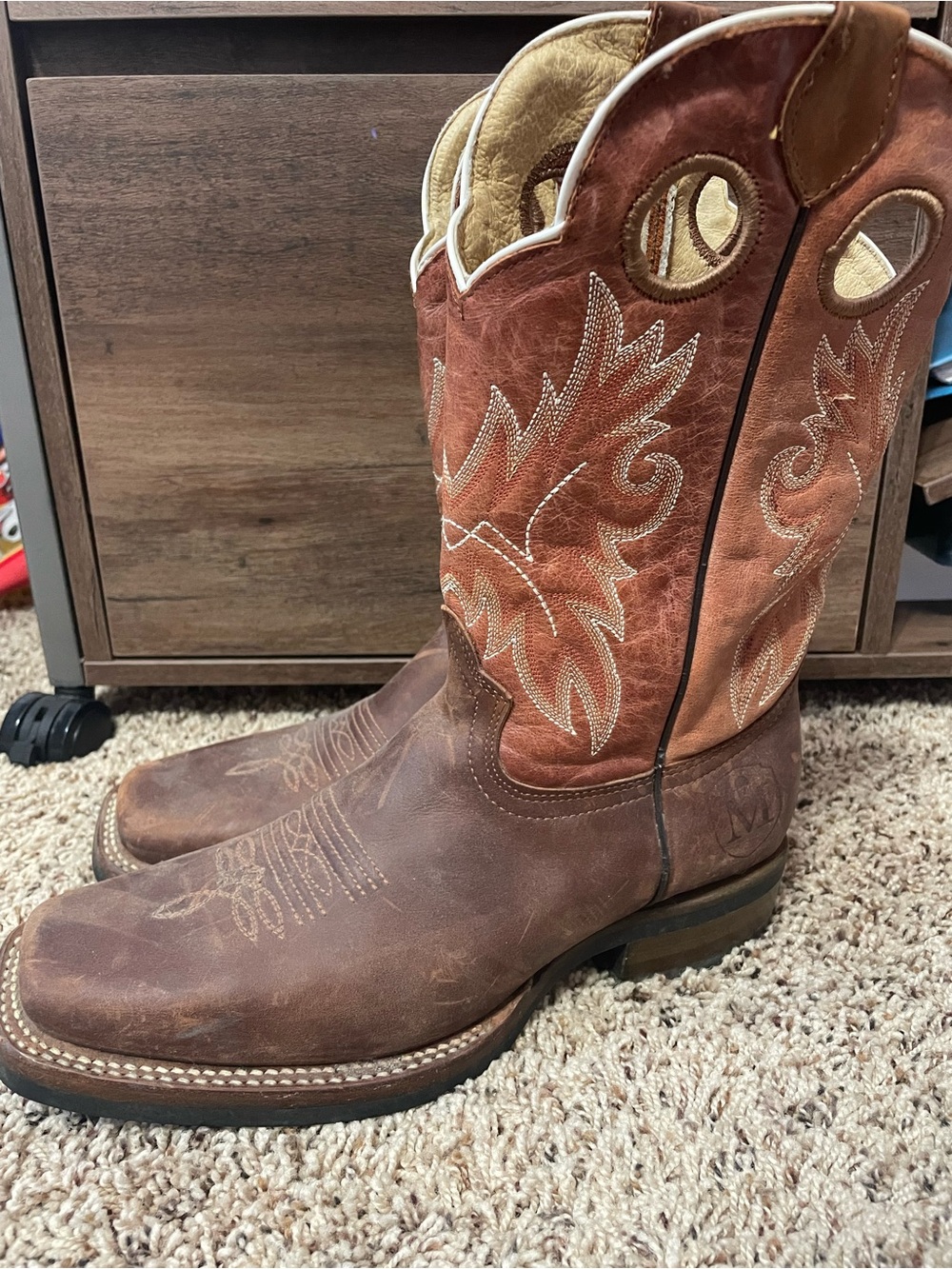 Men's Brown Leather Western Boots - Tan/Brown Embroidered Cowboy Boots